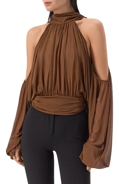 Блузка из вискозы GIUSEPPE DI MORABITO коричневого цвета по цене 77200 руб., арт. 06PST0388 16301, фото 3 Блузка из вискозы GIUSEPPE DI MORABITO, арт. 06PST0388 16301, фото 3