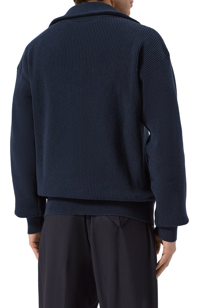 Мужской хлопковый кардиган JIL SANDER темно-синего цвета, арт. J47HP0001-J15365 | Фото 4 (Длина (для топов): Стандартные; Рукава: Длинные; Материал внешний: Хлопок; Мужское Кросс-КТ: Кардиган-одежда; Стили: Минимализм; Застежка: Молния)