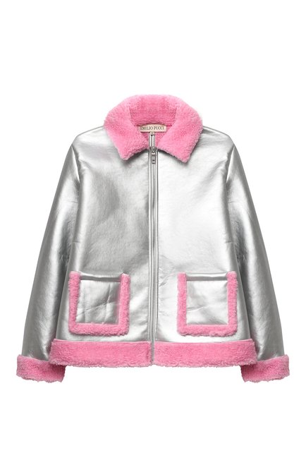 Детская куртка с отделкой из шерсти EMILIO PUCCI серебряного цвета, арт. 9N2021/ND570/10-14 | Фото 1 (Рукава: Длинные; Материал утеплителя: Шерсть; Материал внешний: Синтетический материал; Кросс-КТ: Сезон: демисезон; Ростовка одежда: 10 - 11 лет | 140 - 146см, 12 лет | 152 см, 13 - 15 лет | 158 см)