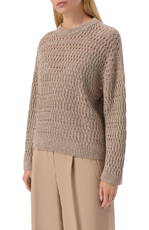 Льняной свитер Brunello Cucinelli MC0564700 Бежевый  MC0564700 Фото 3