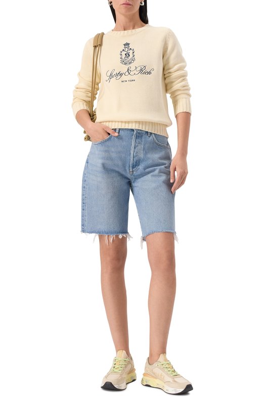 Хлопковый пуловер Sporty and Rich WS065606205WH37 Кремовый  WS065606205WH37 Фото 2
