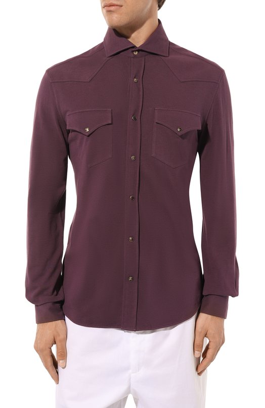 Хлопковая рубашка Brunello Cucinelli M0T636666 Фиолетовый  M0T636666 Фото 3