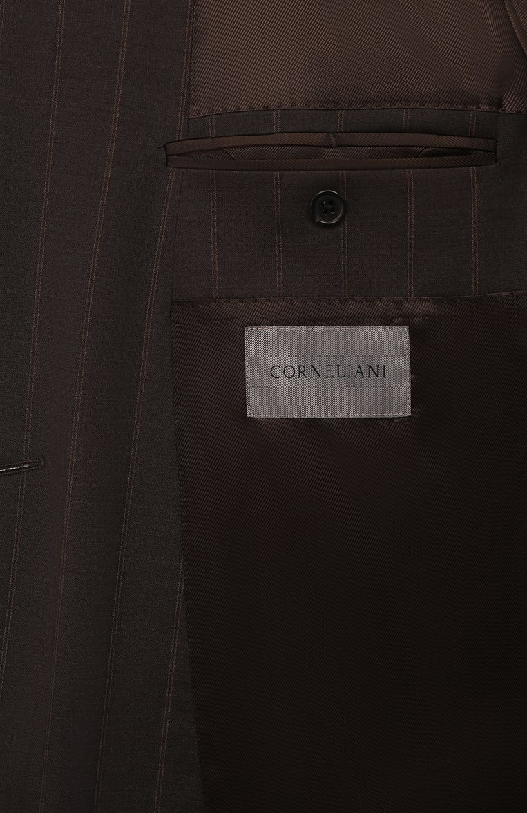 Мужской шерстяной костюм CORNELIANI темно-коричневого цвета, арт. 93X009-9317225_SET | Фото 9 (Рукава: Длинные; Материал внешний: Шерсть; Стили: Кэжуэл; Костюмы М: Двубортный)