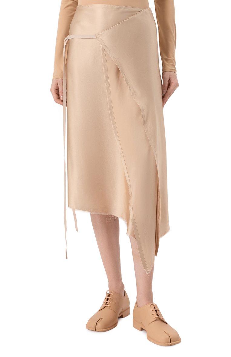 Женская шелковая юбка ANN DEMEULEMEESTER бежевого цвета, арт. B0012428/FA134 | Фото 3 (Материал внешний: Шелк; Стили: Минимализм; Длина Ж (юбки, платья, шорты): Миди; Автоматизация ТО: Проставлено; Автоматизация состава: Проставлено)