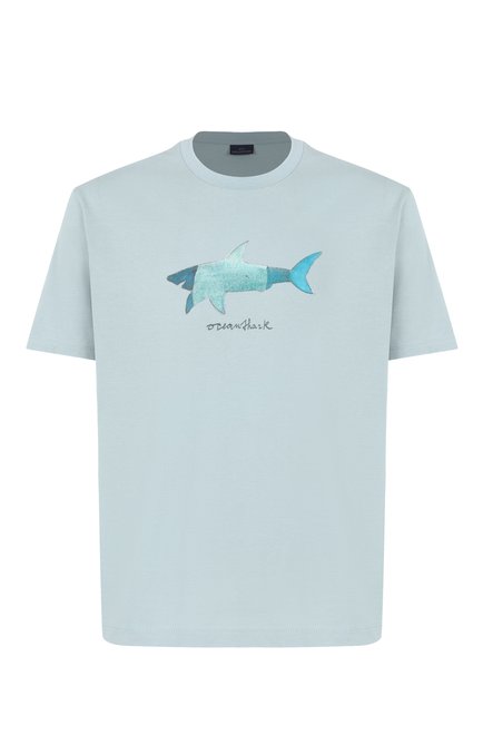 Мужская хлопковая футболка PAUL&SHARK бирюзового цвета, арт. 25411070 | Фото 1 (Материал сплава: Проставлено; Драгоценные камни: Проставлено; Рукава: Короткие; Длина (для топов): Стандартные; Материал внешний: Хлопок)