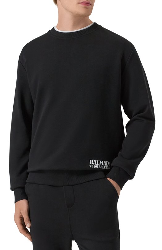Хлопковый свитшот Balmain FH1JS001/BD04 Чёрный  FH1JS001/BD04 Фото 3