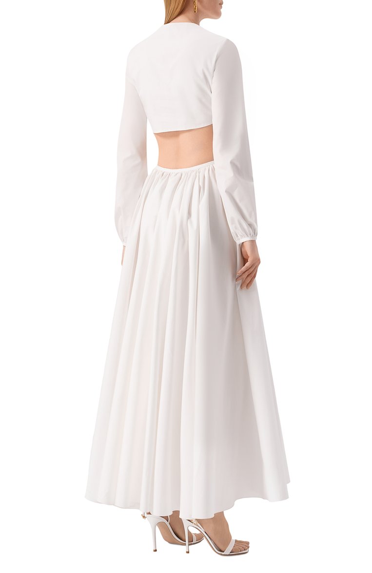 Женское хлопковое платье GIAMBATTISTA VALLI белого цвета, арт. 25SSPVTE5164-40P0P | Фото 4 (Рукава: Длинные; Материал внешний: Хлопок; Длина Ж (юбки, платья, шорты): Макси; Случай: Вечерний; Женское Кросс-КТ: Платье-одежда; Стили: Романтичный; Автоматизация ТО: Проставлено; Автоматизация состава: Проставлено)