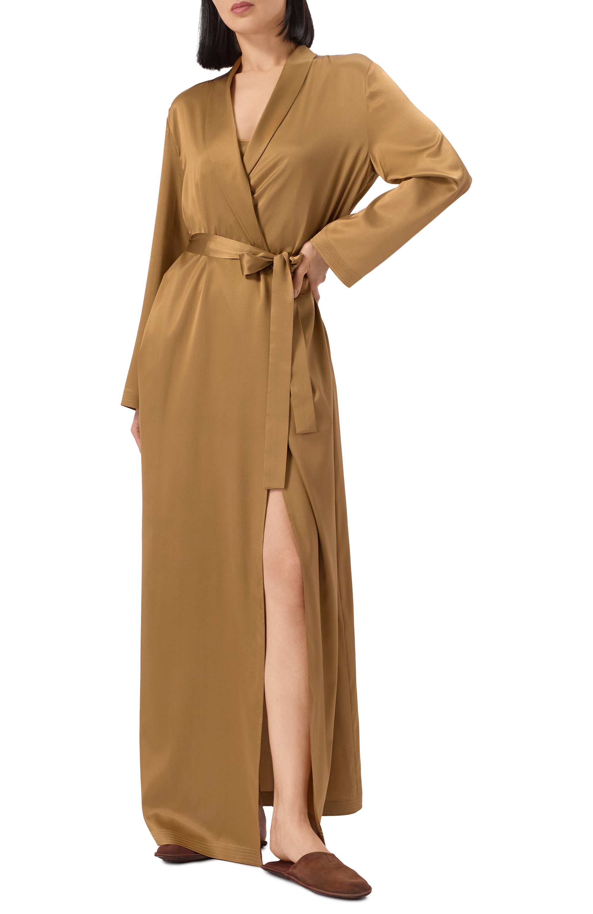 Шелковый халат EDOMO коричневого цвета по цене 77900 руб., арт. C011003FW2425, фото 2 Шелковый халат EDOMO, арт. C011003FW2425, фото 2