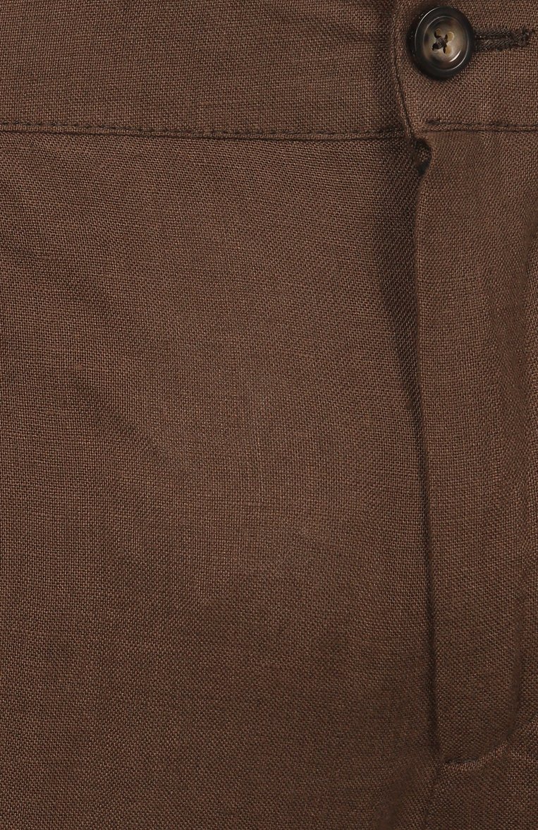 Мужские льняные брюки KITON коричневого цвета, арт. UPN01H0928616 | Фото 6 (Длина (брюки, джинсы): Стандартные; Материал внешний: Лен; Силуэт М (брюки): Чиносы; Случай: Повседневный; Стили: Кэжуэл; Автоматизация ТО: Проставлено; Автоматизация состава: Проставлено)