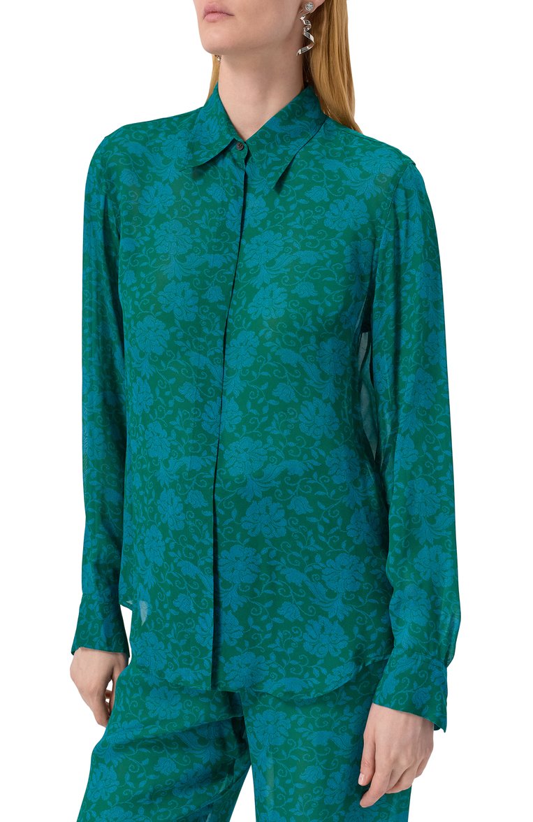 Женская блузка из вискозы DRIES VAN NOTEN зеленого цвета, арт. 251-010706-1011 | Фото 3 (Материал внешний: Вискоза; Длина (для топов): Стандартные; Рукава: Длинные; Стили: Кэжуэл; Принт: С принтом; Женское Кросс-КТ: Блуза-одежда)