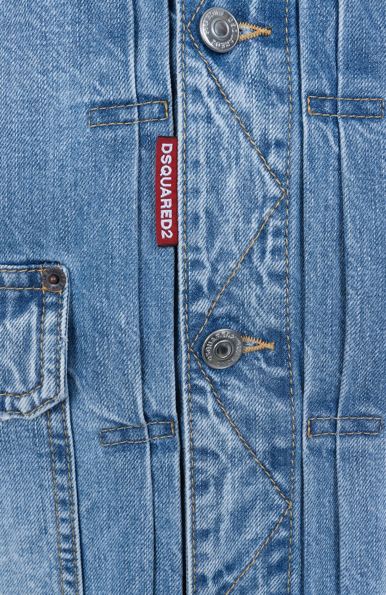 Мужская джинсовая куртка DSQUARED2 синего цвета, арт. S71AN0607/S30309 | Фото 6 (Длина (верхняя одежда): Короткие; Материал внешний: Хлопок, Деним; Рукава: Длинные; Кросс-КТ: Деним, Легкие; Стили: Кэжуэл)