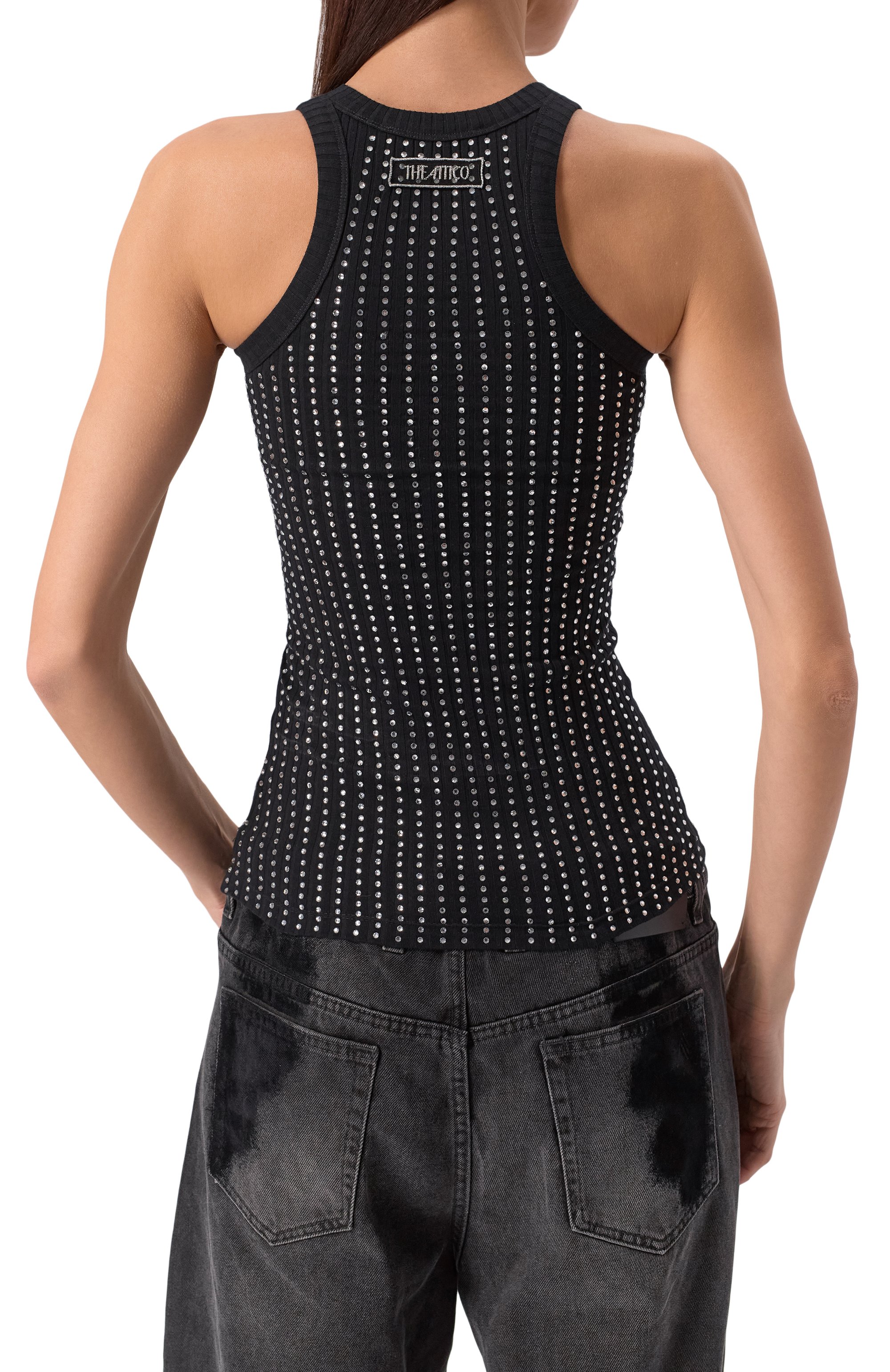 Топ с отделкой стразами THE ATTICO черного цвета по цене 67100 руб., арт. 250WCN00004/JJJ051TR, фото 4 Топ с отделкой стразами THE ATTICO, арт. 250WCN00004/JJJ051TR, фото 4