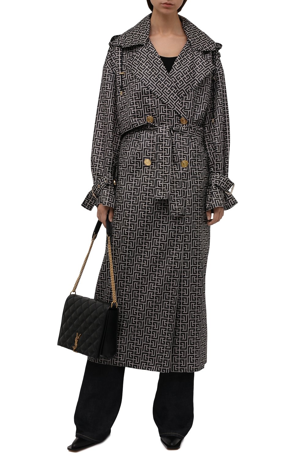 Плащ BALMAIN черно-белого цвета по цене 238500 руб., арт. WF1TL016/I711, фото 2 Плащ BALMAIN, арт. WF1TL016/I711, фото 2