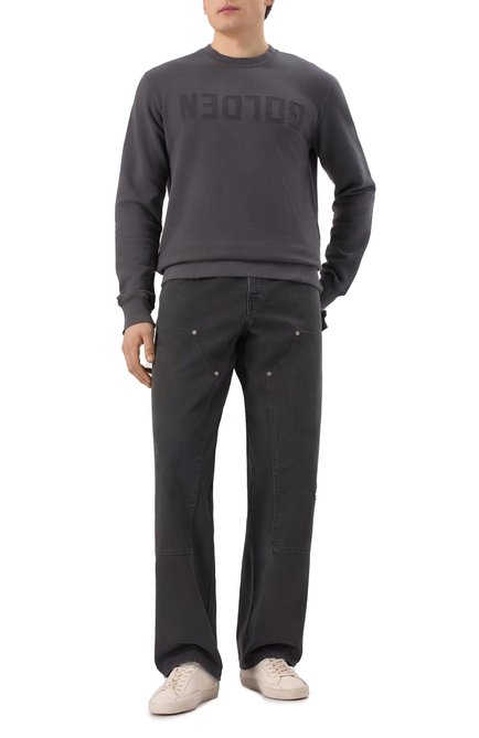 Мужской хлопковый свитшот GOLDEN GOOSE DELUXE BRAND тем�но-серого цвета, арт. GMP01223.P000642 | Фото 2 (Материал сплава: Проставлено; Рукава: Длинные; Драгоценные камни: Проставлено; Длина (для топов): Стандартные; Материал внешний: Хлопок)