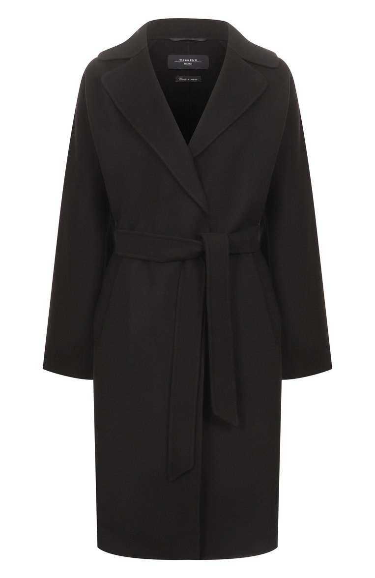 Женское шерстяное пальто WEEKEND MAX MARA черного цвета, арт. CIVADA | Фото 1 (Длина (верхняя одежда): До колена; Автоматизация состава: Проставлено; Автоматизация ТО: Проставлено; Материал внешний: Шерсть; Рукава: Длинные; 1-2-бортные: Однобортные; Стили: Классический)
