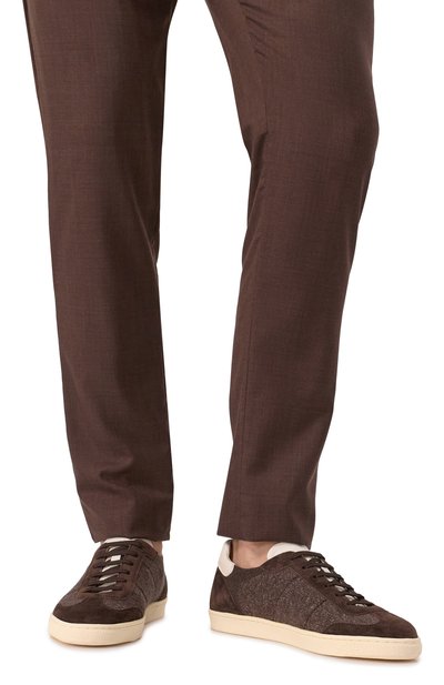 Текстильные кеды BRUNELLO CUCINELLI темно-коричневого цвета по цене 120500 руб., арт. MZUKVTN286, фото 3 Текстильные кеды BRUNELLO CUCINELLI, арт. MZUKVTN286, фото 3