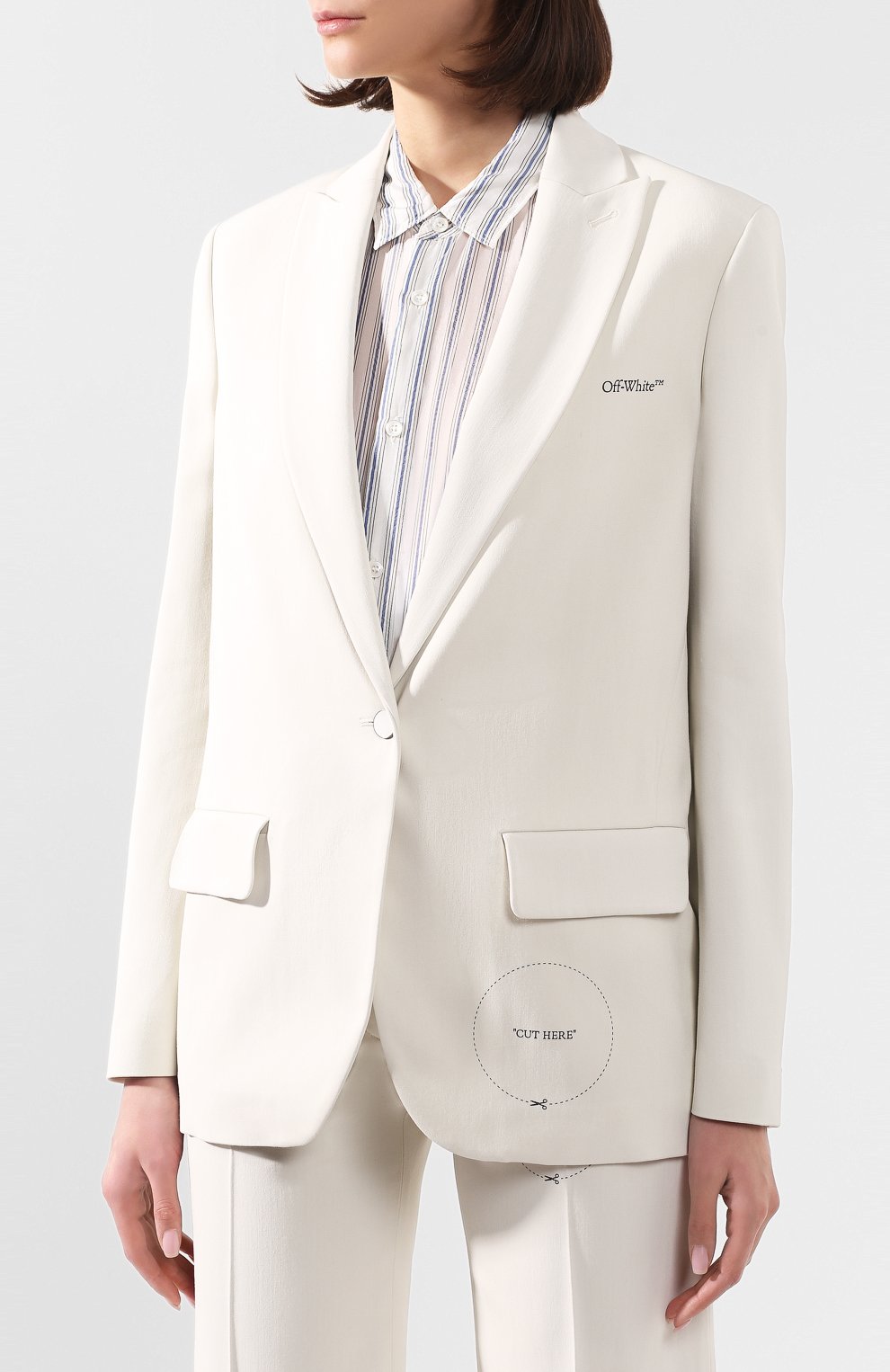Жакет из вискозы OFF-WHITE кремового цвета по цене 113500 руб., арт. 0WEF032S20FAB0050100, фото 3 Жакет из вискозы OFF-WHITE, арт. 0WEF032S20FAB0050100, фото 3