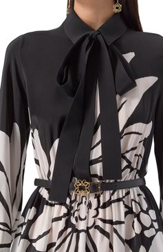 Женское шелковое платье ELIE SAAB черного цвета, арт. D0504 | Фото 5 (Длина Ж (юбки, платья, шорты): Миди; Материал внешний: Шелк; Рукава: Длинные; Женское Кросс-КТ: Платье-одежда; Случай: Повседневный; Стили: Романтичный)