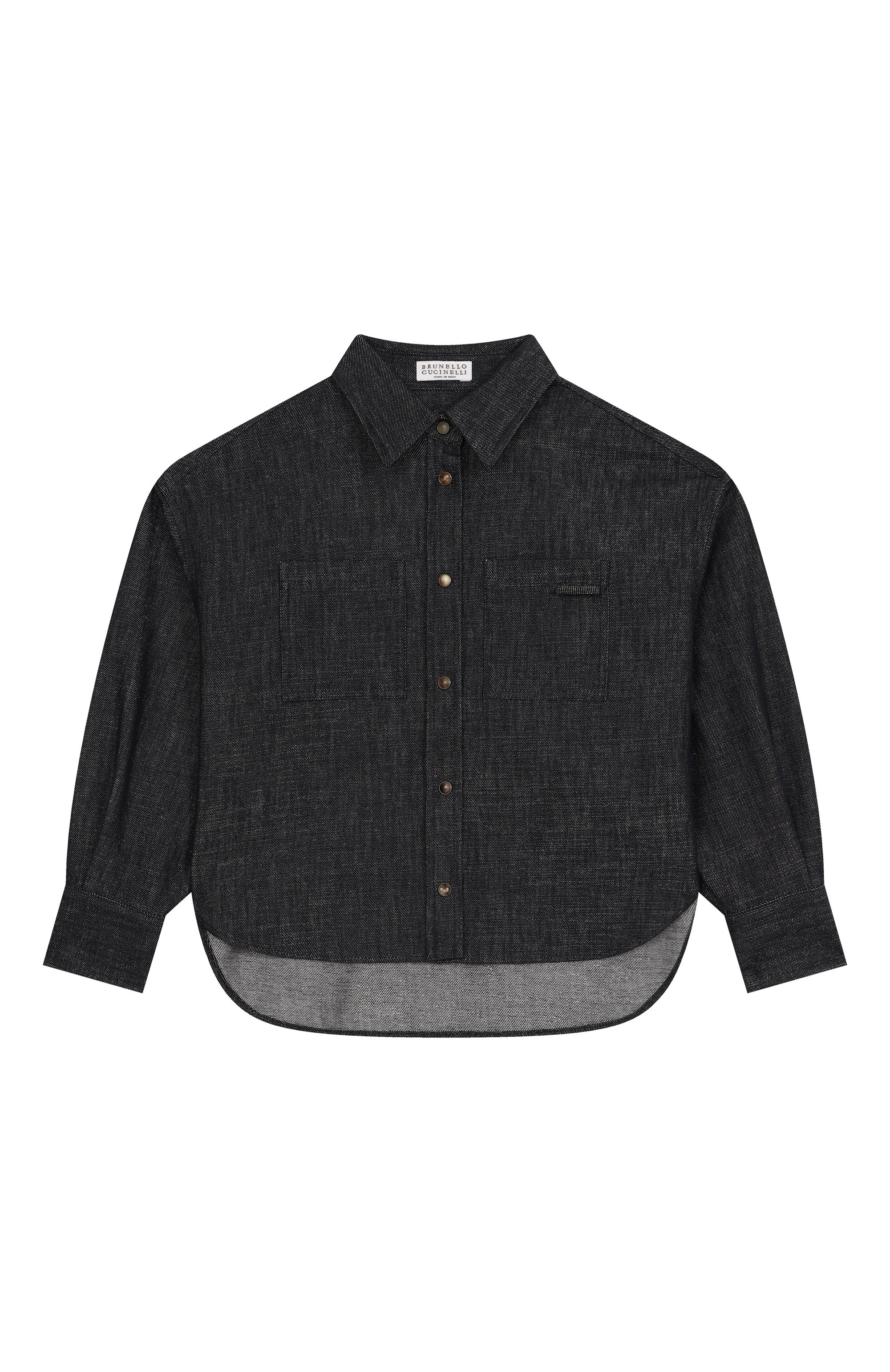 Джинсовая рубашка BRUNELLO CUCINELLI темно-синего цвета по цене 51950 руб., арт. BB148C404A, фото 1 Джинсовая рубашка BRUNELLO CUCINELLI, арт. BB148C404A, фото 1