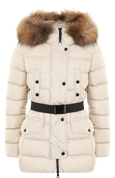 Женский стеганый пуховик с поясом и меховой отделкой капюшоном MONCLER, арт. C2-093-46877-25-68065