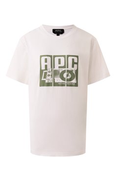 Женская хлопковая футболка A.P.C. белого цвета, арт. C0BQX-M26485 | Фото 1 (Длина (для топов): Стандартные; Материал сплава: Проставлено; Рукава: Короткие; Драгоценные камни: Проставлено; Принт: С принтом; Стили: Кэжуэл; Материал внешний: Хлопок)