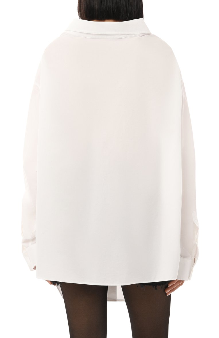 Женская хлопковая рубашка BALENCIAGA белого цвета, арт. 809072/TNM60 | Фото 4 (Длина (для топов): Стандартные; Рукава: Длинные; Драгоценные камни: Проставлено; Материал сплава: Проставлено; Материал внешний: Хлопок; Женское Кросс-КТ: Рубашка-одежда; Стили: Кэжуэл; Принт: Без принта)