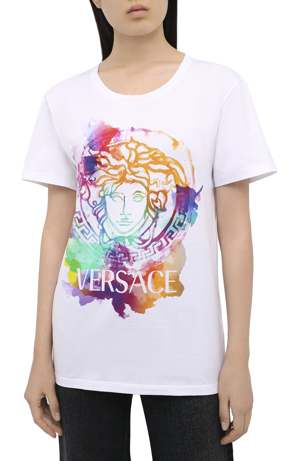 Хлопковая футболка VERSACE белого цвета по цене 42500 руб., арт. A87464/A228806, фото 3 Хлопковая футболка VERSACE, арт. A87464/A228806, фото 3