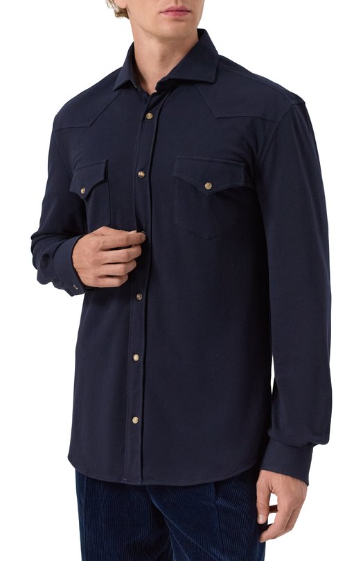 Хлопковая рубашка Brunello Cucinelli ME8546666 Синий  ME8546666 Фото 3