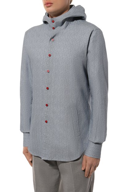 Хлопковая рубашка KITON серого цвета по цене 59950 руб., арт. UMCMARH0908601, фото 3 Хлопковая рубашка KITON, арт. UMCMARH0908601, фото 3