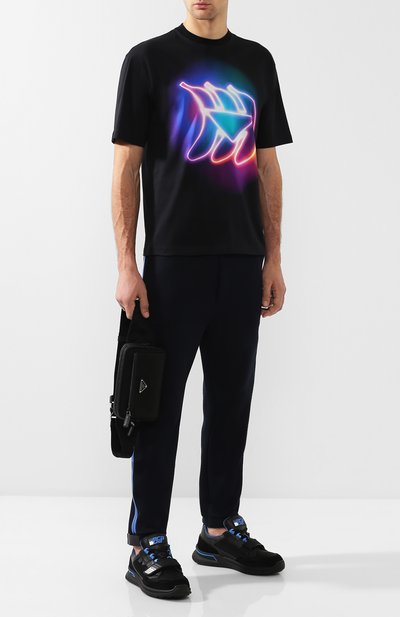 Текстильные кроссовки на шнуровке с застежкой велькро PRADA, арт. 2EG266-3V71-F0D8J, фото 2