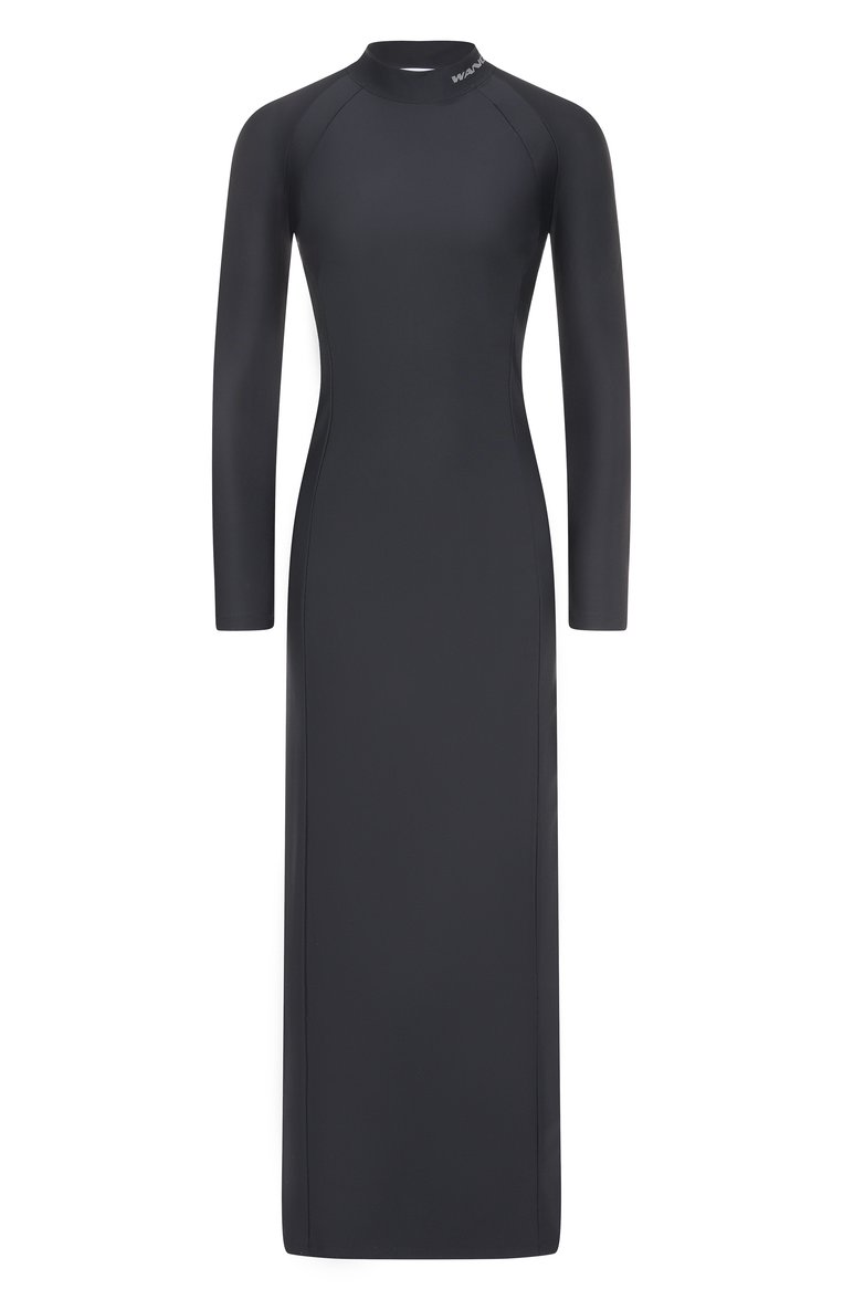 Женское платье ALEXANDERWANG.T черного цвета, арт. 4CC1256293 | Фото 1 (Рукава: Длинные; Длина Ж (юбки, платья, шорты): Миди; Материал внешний: Синтетический материал; Женское Кросс-КТ: Платье-одежда; Случай: Повседневный; Стили: Кэжуэл)