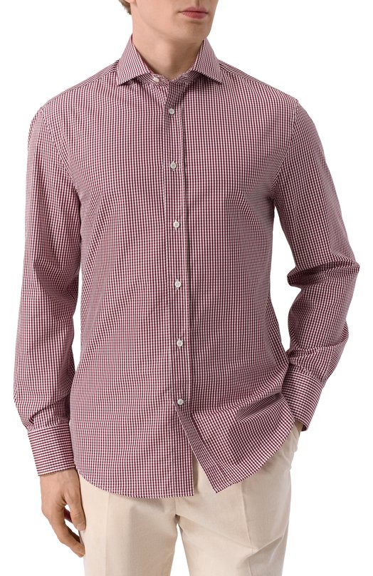 Хлопковая рубашка Brunello Cucinelli MY6451718 Бордовый  MY6451718 Фото 3