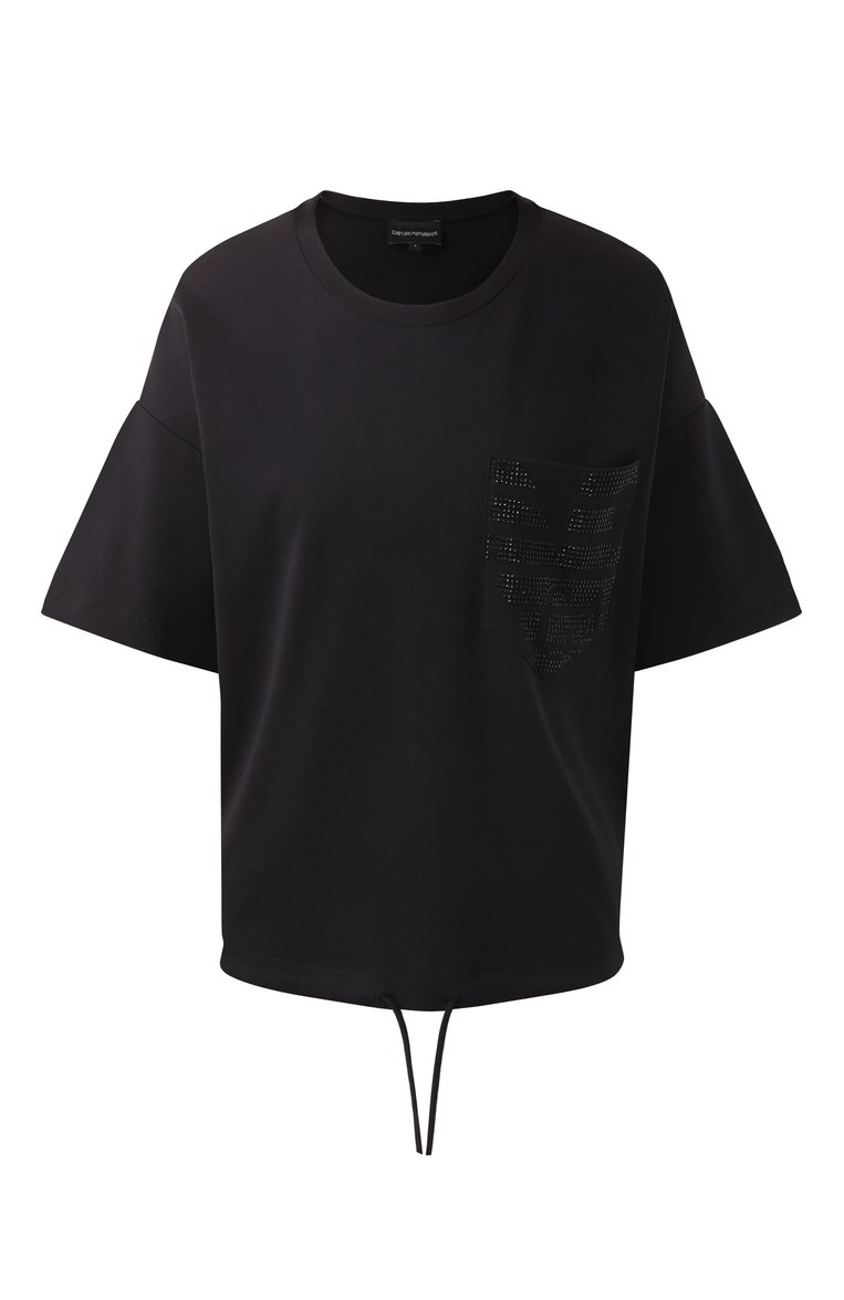 Женская хлопковая футболка EMPORIO ARMANI черного цвета, арт. EW000891/AF12545 | Фото 1 (Драгоценные камни: Проставлено; Длина (для топов): Стандартные; Материал внешний: Хлопок; Рукава: Короткие; Материал сплава: Проставлено; Принт: Без принта; Стили: Кэжуэл; Женское Кросс-КТ: Футболка-одежда)