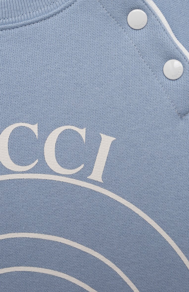 Детский удлиненный свитшот из хлопка GUCCI голубого цвета, арт. 642601/XJC7E | Фото 3 (Материал внешний: Хлопок; Рукава: Длинные; Девочки Кросс-КТ: Платье-одежда, Свитшот-одежда; Случай: Повседневный; Региональные ограничения белый список (Axapta Mercury): RU; Ростовка одежда: 10 - 11 лет | 140 - 146см, 4 года | 104 см, 5 лет | 110 см, 6 лет | 116 см, 8 лет | 128 см)