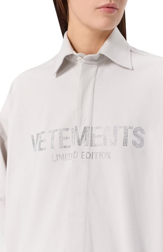 Хлопковая рубашка VETEMENTS UE54JS180W/1200 JERSEY Серый  UE54JS180W/1200 JERSEY Фото 5