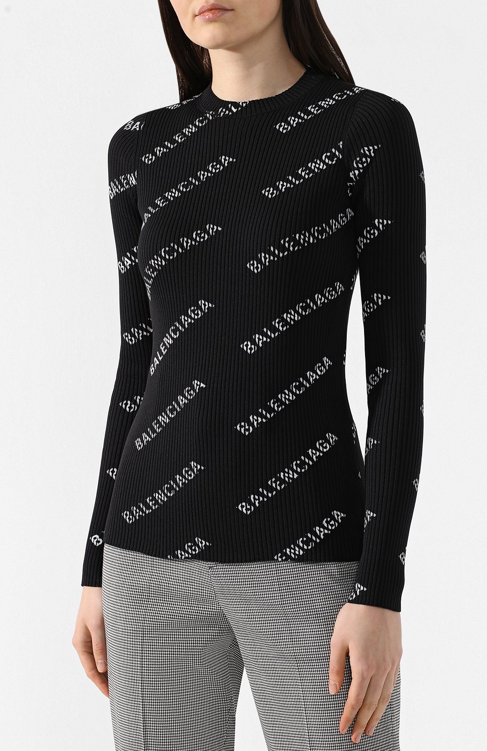 Пуловер с логотипом бренда BALENCIAGA черно-белого цвета по цене 99500 руб., арт. 555321/T6140, фото 3 Пуловер с логотипом бренда BALENCIAGA, арт. 555321/T6140, фото 3
