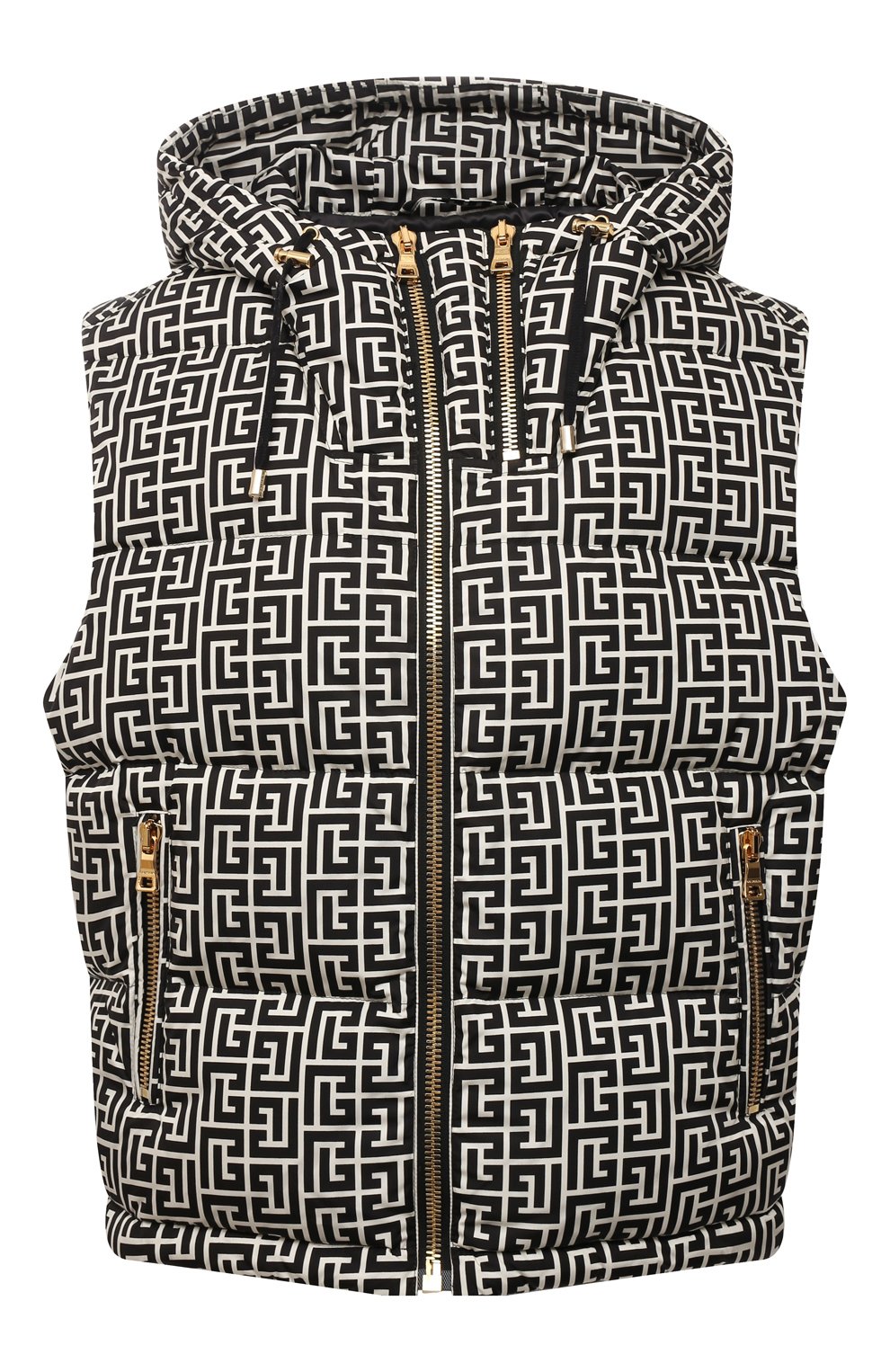 Пуховый жилет BALMAIN черно-белого цвета по цене 214500 руб., арт. WF1T0009/I710, фото 1 Пуховый жилет BALMAIN, арт. WF1T0009/I710, фото 1