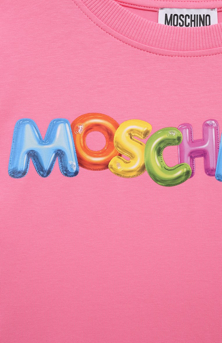 Детское хлопковое платье MOSCHINO розового цвета, арт. HAV0BQ/LBA00/10-14 | Фото 3 (Рукава: Короткие; Материал внешний: Хлопок; Девочки Кросс-КТ: Платье-одежда; Случай: Повседневный)