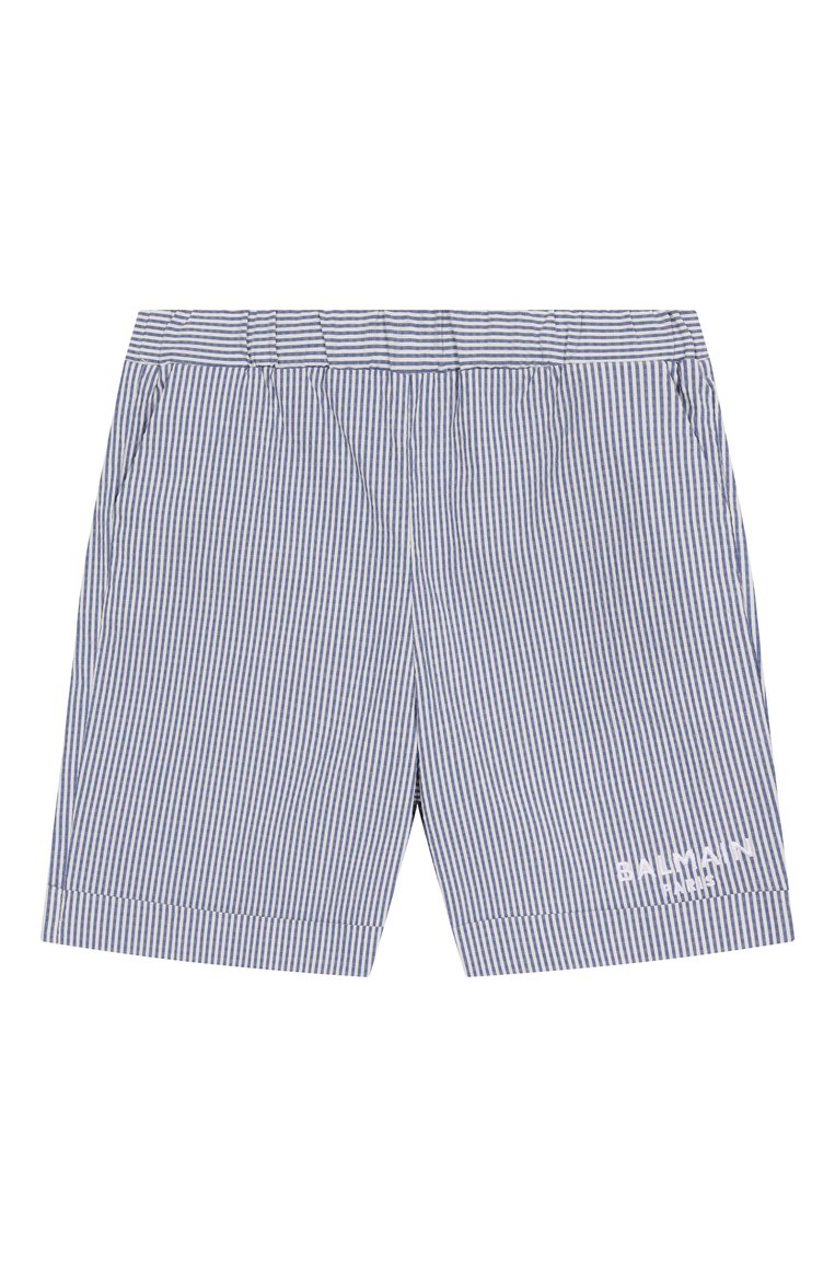 Детские хлопковые шорты BALMAIN синего цвета, арт. BW6629 | Фото 1 (Материал внешний: Хлопок; Нос: Не проставлено; Случай: Повседневный; Ростовка одежда: 18 мес | 86 см, 12 мес | 80 см, 36 мес | 98 см, 24 мес | 92 см)