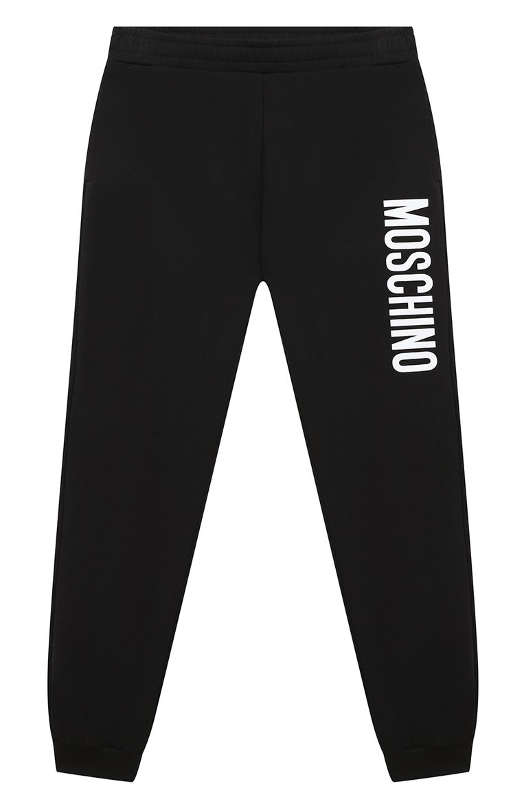 Детские хлопковые джоггеры MOSCHINO черного цвета, арт. H0P02Y/LDA26/10A-14A | Фото 1 (Материал внешний: Хлопок; Мальчики Кросс-КТ: Брюки-одежда, Джоггеры-одежда; Региональные ограничения белый список (Axapta Mercury): RU; Нос: Не проставлено; Ростовка одежда: 10 - 11 лет | 140 - 146см, 12 лет | 152 см, 13 - 15 лет | 158 см)