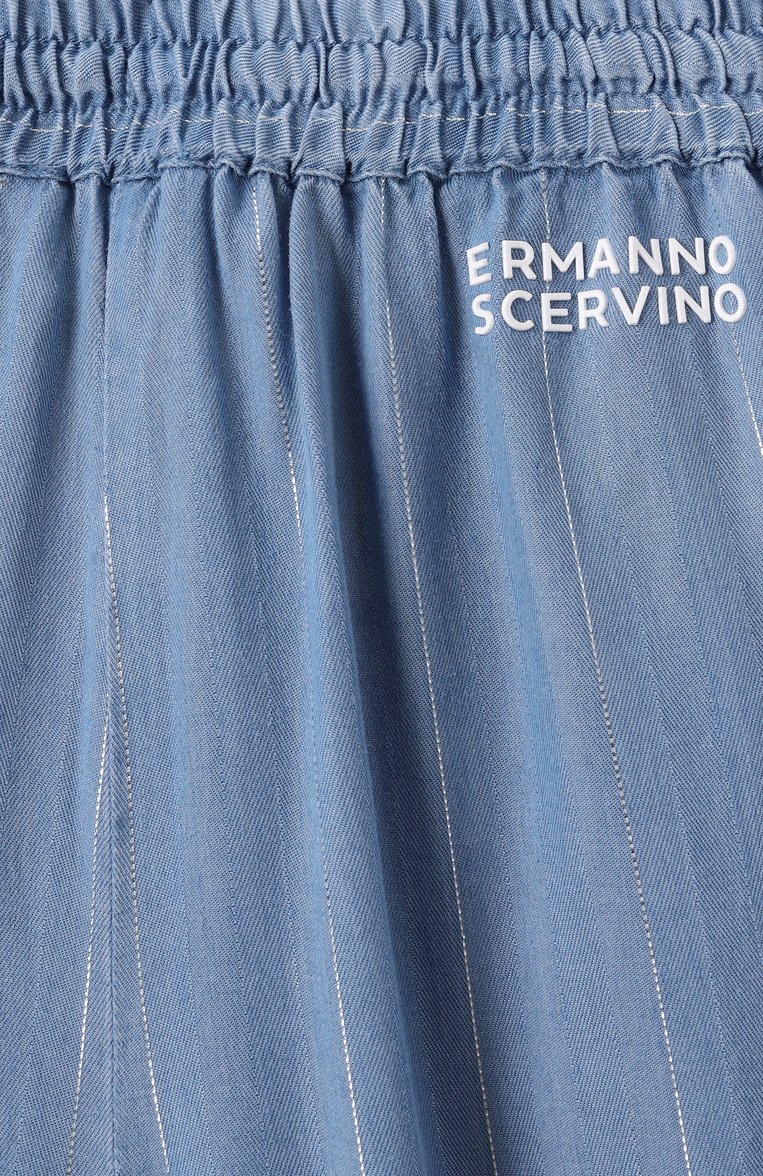 Детские брюки ERMANNO SCERVINO голубого цвета, арт. SFPA041C/VI039 | Фото 4 (Нос: Не проставлено; Случай: Повседневный; Материал внешний: Вискоза; Ростовка одежда: 4 года | 104 см, 8 лет | 128 см, 10 - 11 лет | 140 - 146см, 12 лет | 152 см, 13 - 15 лет | 158 см, 16 лет | 164 см, 6 лет | 116 см)