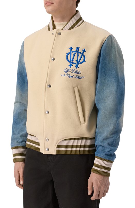 Комбинированный бомбер Off-White 0MEH053F25FAB004 Бежевый  0MEH053F25FAB004 Фото 3