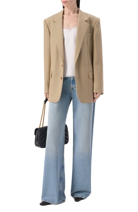 Жакет из шерсти и шелка Saint Laurent 858458/Y7K11 Бежевый  858458/Y7K11 Фото 2