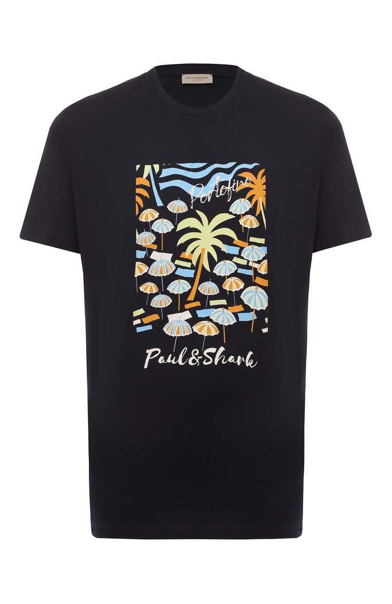 Мужская хлопковая футболка PAUL&SHARK темно-синего цвета, арт. 24411110 | Фото 1 (Рукава: Короткие; Длина (для топов): Стандартные; Принт: С принтом; Материал сплава: Проставлено; Материал внешний: Хлопок; Драгоценные камни: Проставлено; Стили: Кэжуэл)