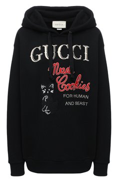 Женский хлопковое худи GUCCI черного цвета, арт. 615061/XJC0C | Фото 1 (Длина (для топов): Стандартные; Рукава: Длинные; Материал внешний: Хлопок; Женское Кросс-КТ: Худи-одежда; Региональные ограничения белый список (Axapta Mercury): RU; Драгоценные камни: Проставлено; Материал сплава: Проставлено)