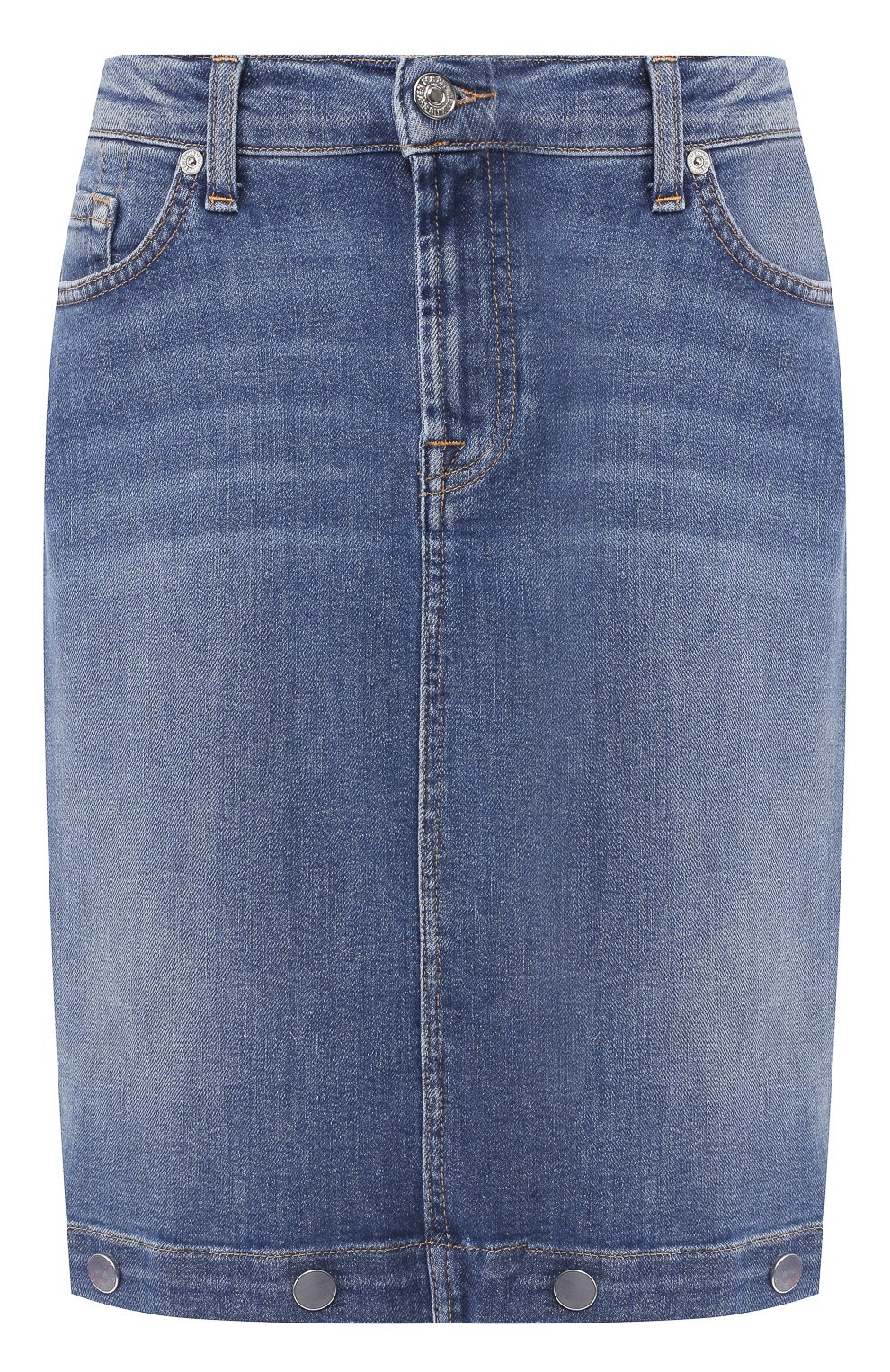 Джинсовая юбка 7 FOR ALL MANKIND синего цвета по цене 29950 руб., арт. JSLQR84CFX, фото 1 Джинсовая юбка 7 FOR ALL MANKIND, арт. JSLQR84CFX, фото 1