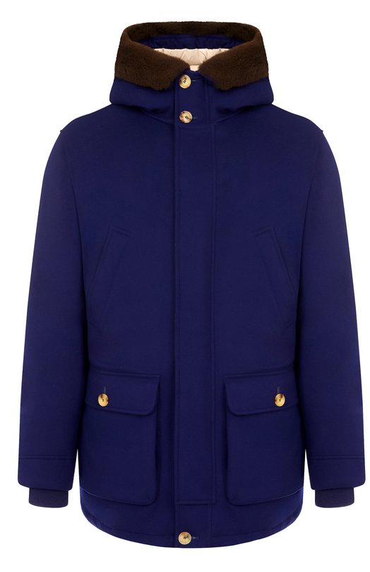 Пуховик с отделкой из овчины Brunello Cucinelli MM4701993 Синий MM4701993