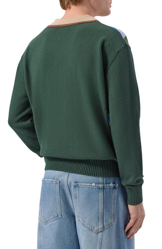 Свитер из хлопка и шерсти Dries Van Noten 021237/3730 Зелёный  021237/3730 Фото 4