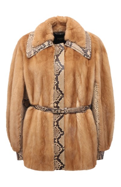 Женская шуба из норки с отделкой из кожи питона FENDI, арт. FNF75L AH0E/PRET
