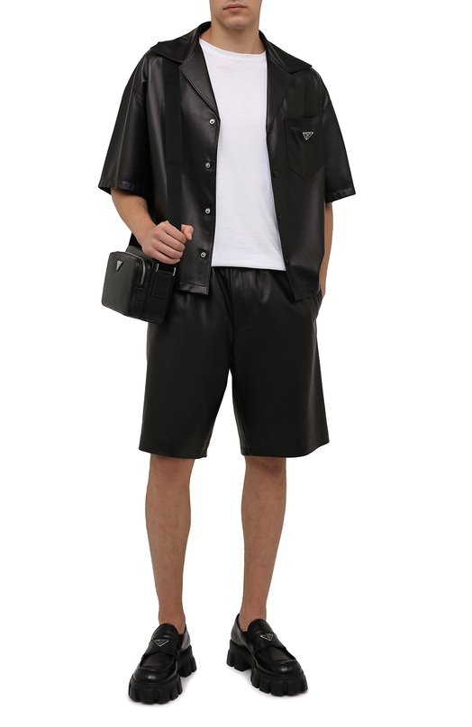 Кожаные шорты Prada UPP224-1WDV-F0002 Чёрный  UPP224-1WDV-F0002 Фото 2